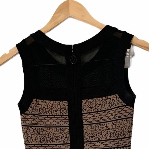 EUC Vertigo Bodycon Black Tan Aztec Print Dress S - Picture 8 of 9